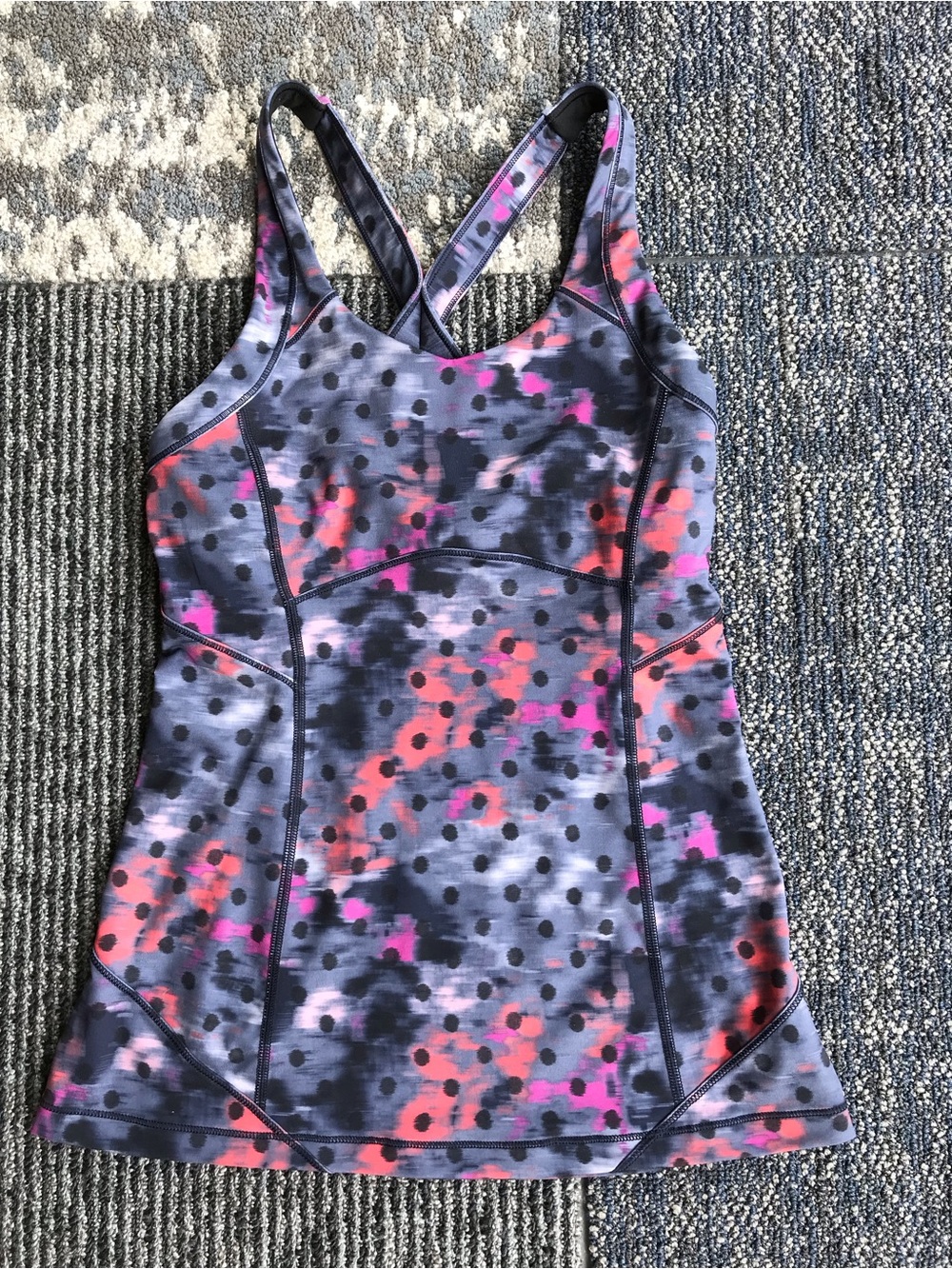 lululemon athletica Gray Pink Coral Print Strappy Tank Top